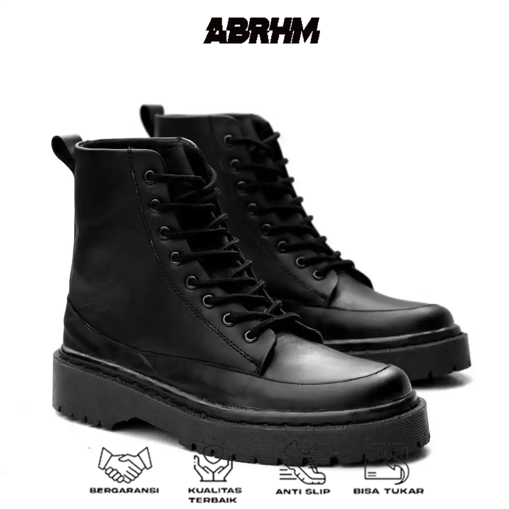 ABRHM Sepatu Pria Boots Casual Hak Tinggi Fullhitam Kerja Pria