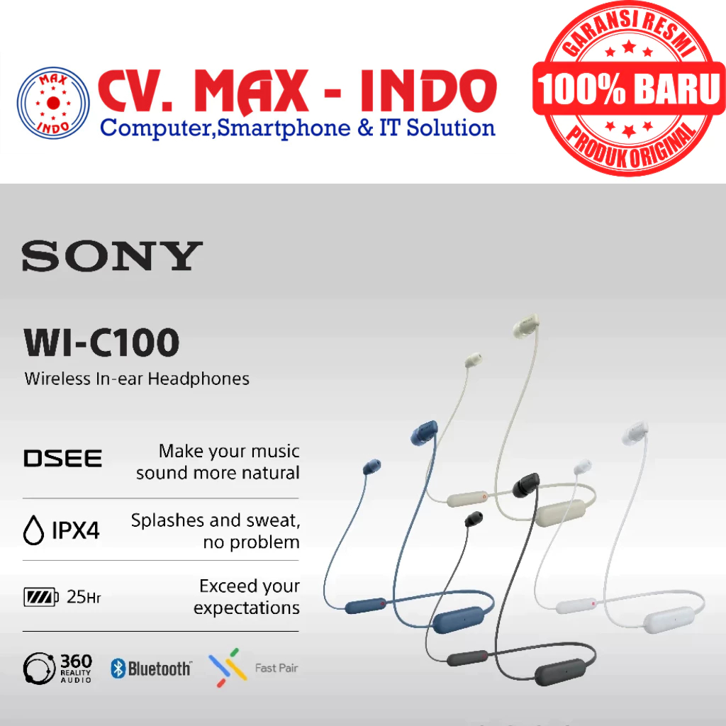 SONY HEADSET WIRELESS STEREO WI-C100 ORIGINAL