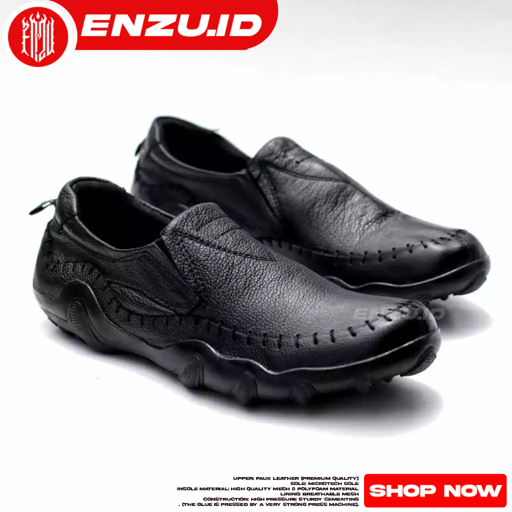 Sepatu Slip On Pria Kulit Asli Hitam Pria