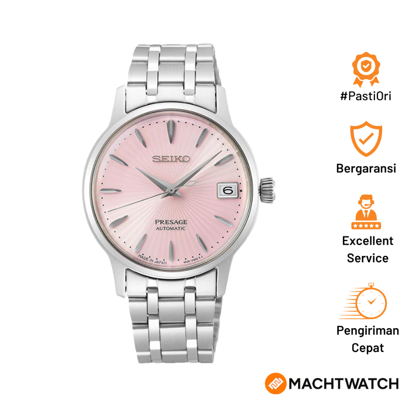 Jam Tangan Wanita Seiko Presage SRP839J1 Cocktail Time Cosmopolitan Automatic Pink Dial Stainless St