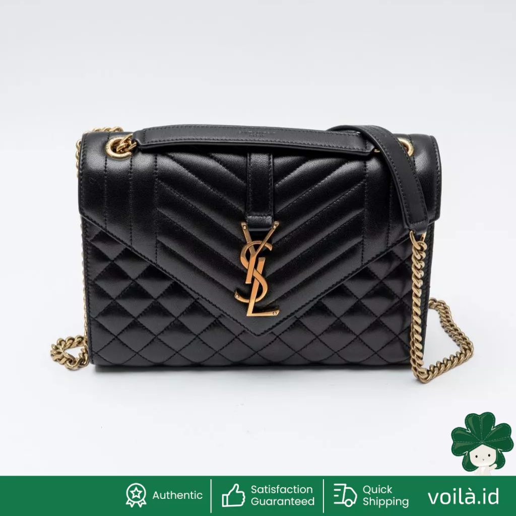 Envelope Medium Matelassé Lambskin Black Ghw