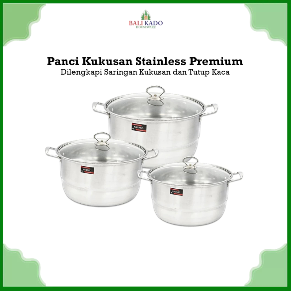 Nagako Panci Kukusan Stainless 24cm 28cm 30cm / Steamer Stainless Premium / Panci Kukus Tinggi