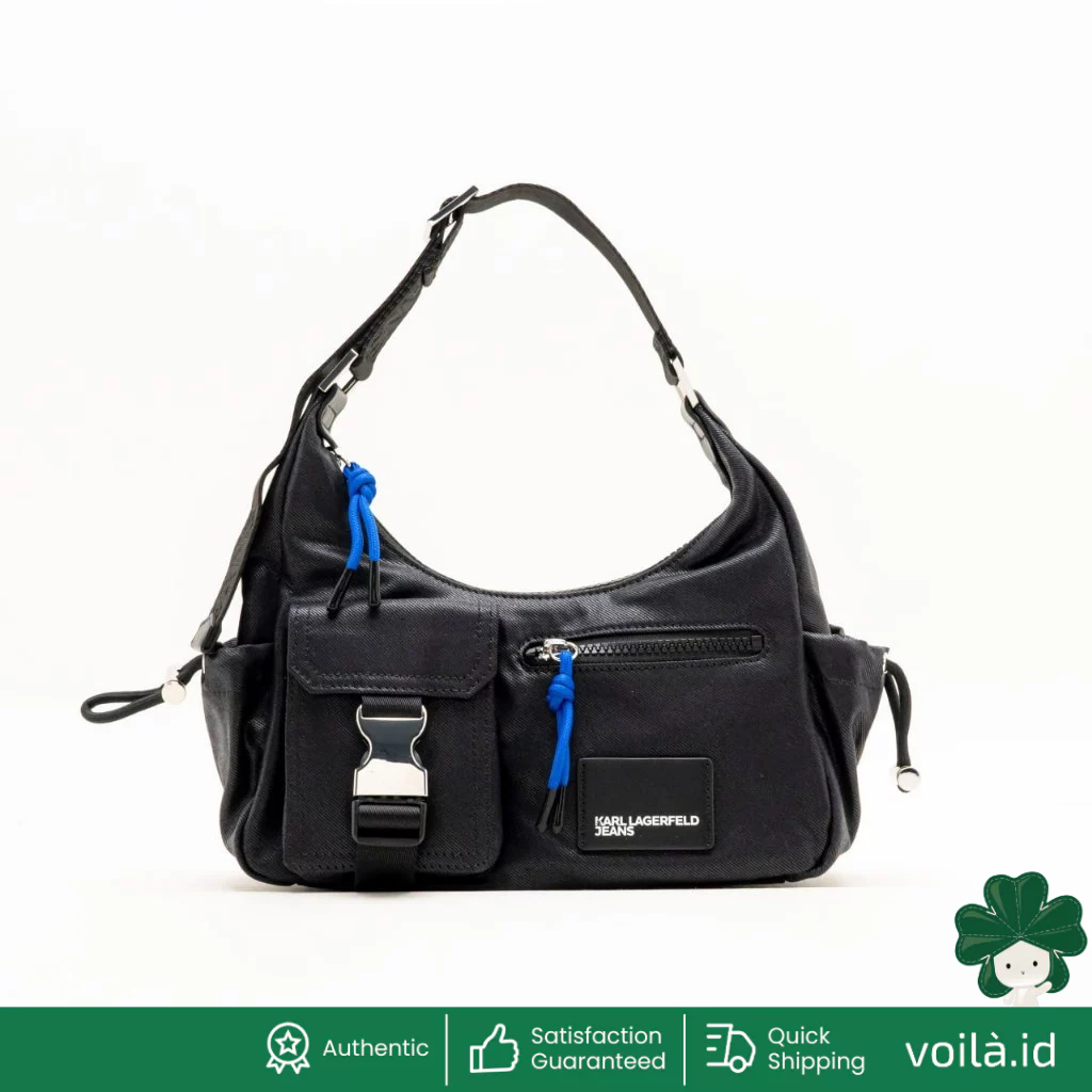 Utility Coated Denim Shoulder Bag Black