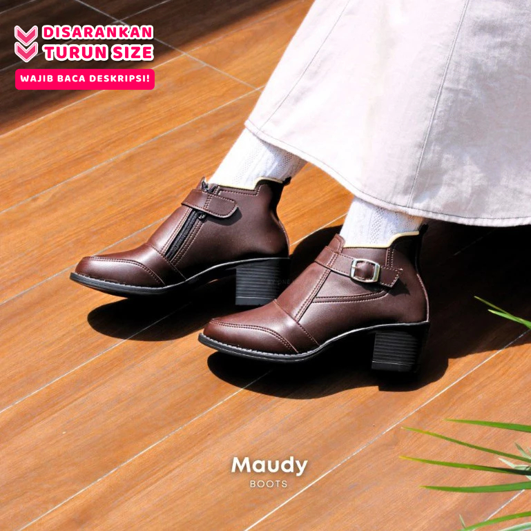 ONE LOVE MAUDY BOOTS COKLAT 5 CM - SEPATU BOOTS FASHION SEPATU KERJA SATPAM WANITA