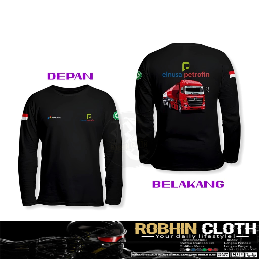 Kaos Baju Truk Tangki Hino Elnusa Petrofin Logo DB Lengan Panjang Kaos Distro