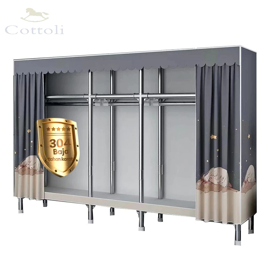 Cottoli Lemari Baju Gantung Portable Lemari Pakaian Pipa Baja 20MM Tebal Lemari Gantung Sederhana