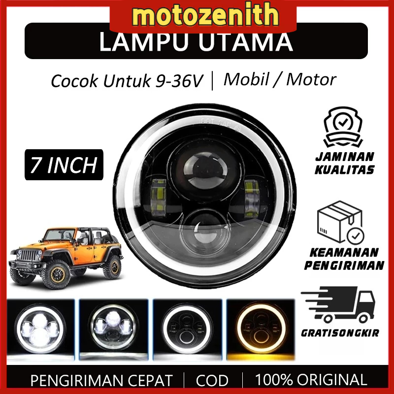 Lampu LED 7 inch 4 Mata Lensa 2 Warna High/Low / Lampu Utama Mobil 7 Inch Projie Plus 4 LED Dipimpin