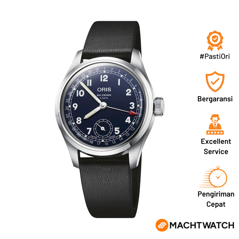 Jam Tangan Pria Oris Big Crown 01-403-7776-4065-07-5-19-11 Pointer Date Blue Dial Black Leather Stra