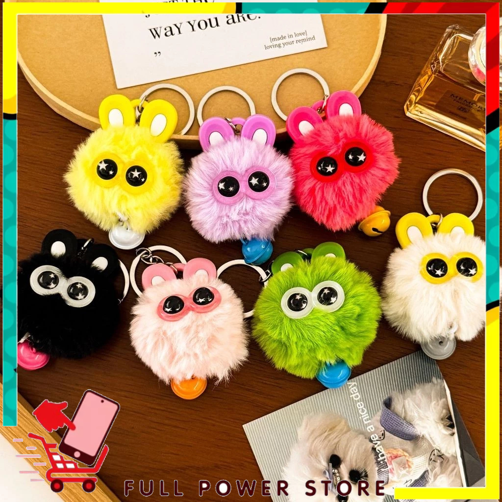 FPS Gantungan Tas Kunci Boneka Bola Bulu Bermata Besar Gantungan Kunci Kelinci Dengan Lonceng Bag Ch