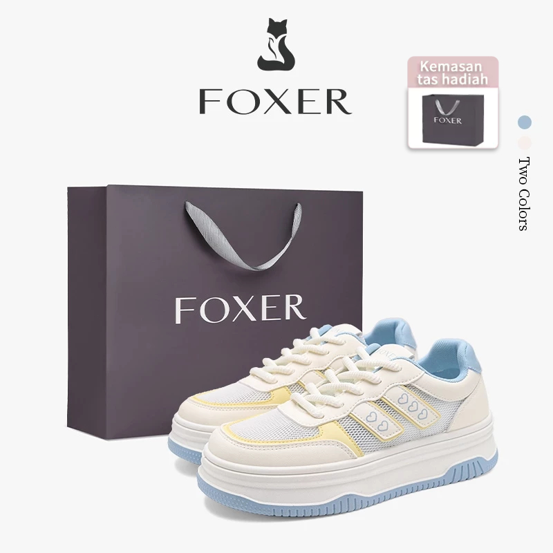 FOXER Sepatu Platform Putih Wanita Sepatu Kets Kasual Ringan Sepatu Kets Biru