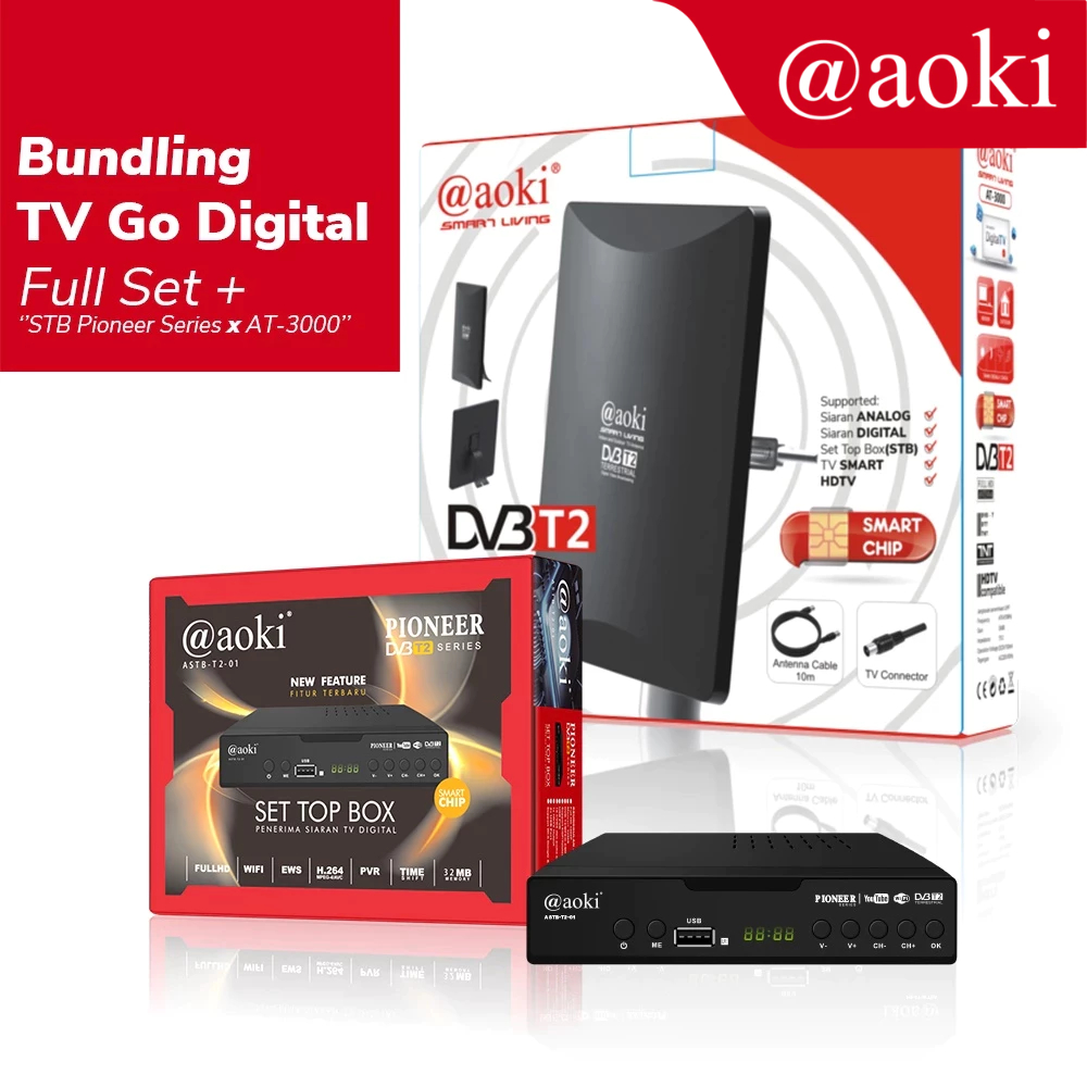 AOKI Bundling STB Set Top Box TV Digital Receiver Penerima Siaran Full HD STB Wifi Bisa Youtube DVB 