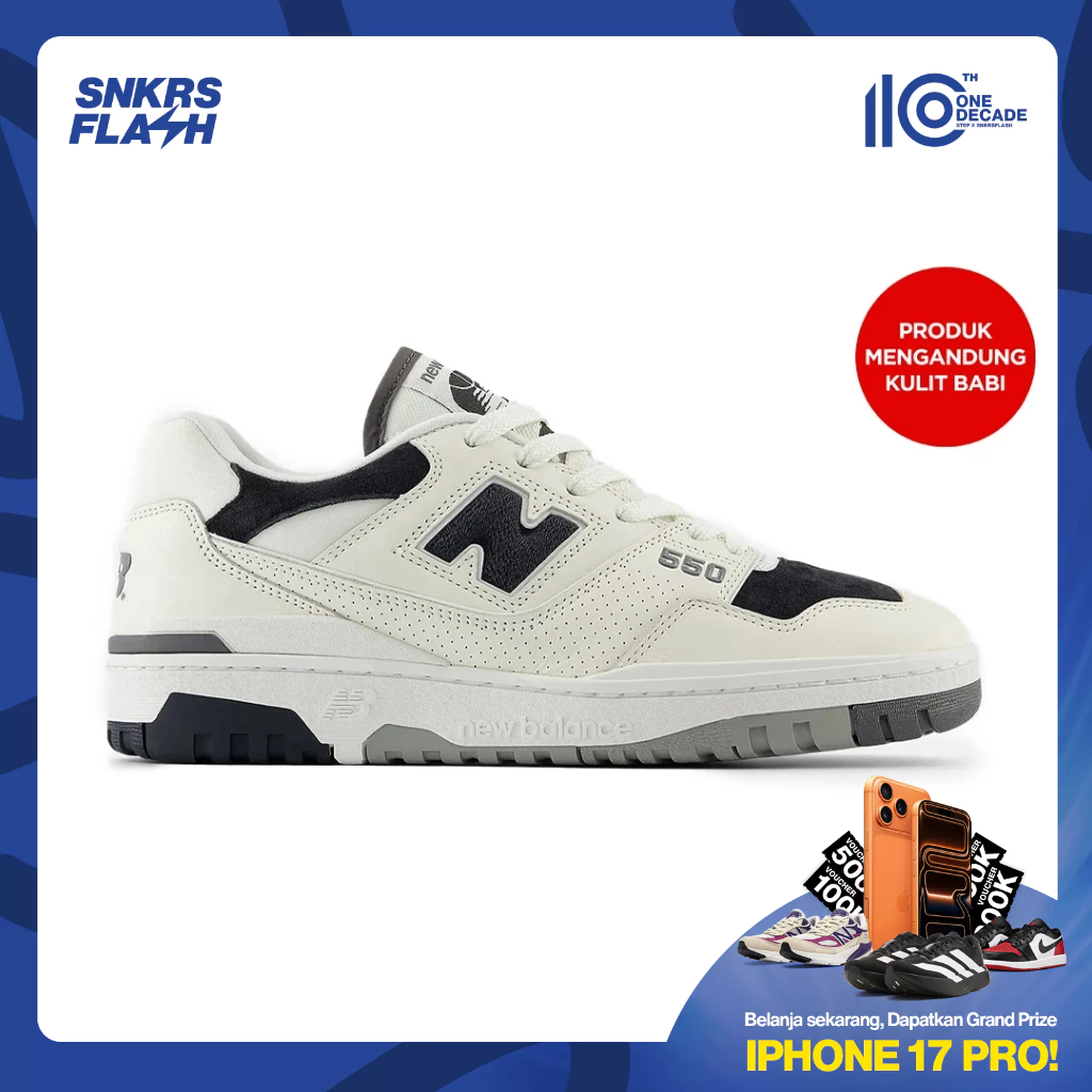 NEW BALANCE 550 White Black Sepatu Sneakers Pria - BB550VRB - Size 45