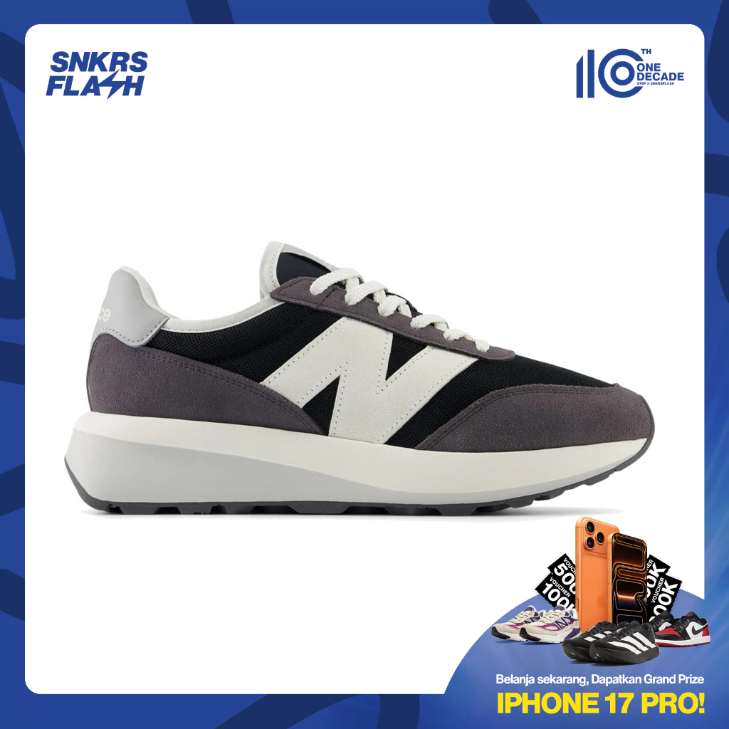 NEW BALANCE 370 Black White Sepatu Sneakers Unisex - U370AE - Size 38