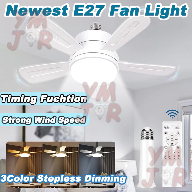 40W Kipas Angin Plafon LED 52cm 3 Kecepatan & Pencahayaan Lampu Gantung E27 Multifungsi untuk Kamar/