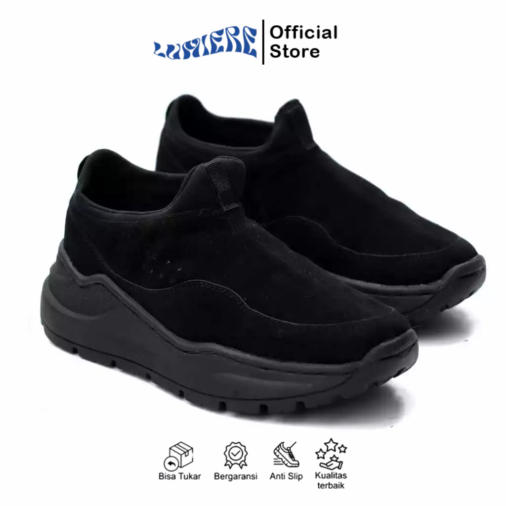 Sepatu Sneakers Pria Black Chunky Bahan Suede