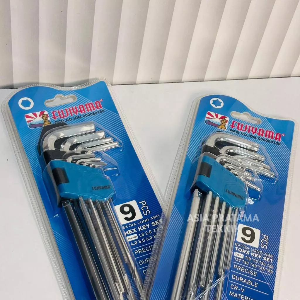 Kunci L set lengkap Fujiyama  9pcs 1,5-10mm panjang / Kunci L bintang T10-T50 9pcs lubang panjang