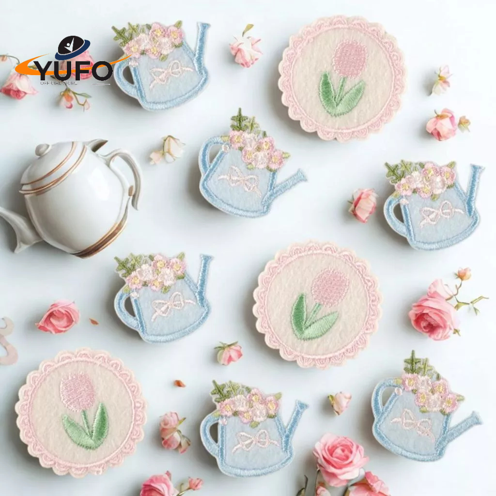 Patch Bordir Kartun Cute Bunga & Botol/Water Bottle Stiker Tempel/Setrika, DIY Tas & Aksesoris Korea