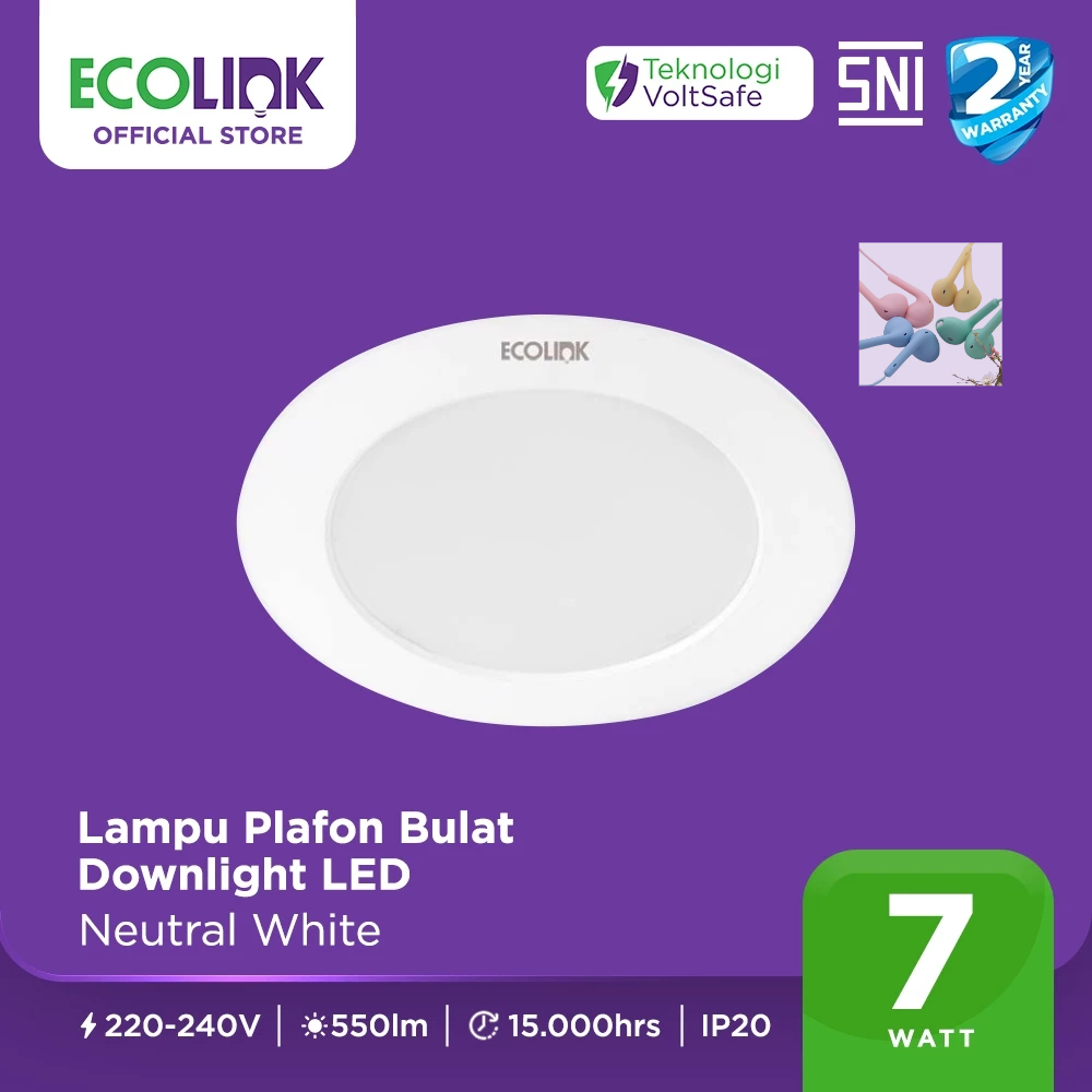 Ecolink Lampu Plafon Bulat Downlight LED 7W Putih Natural