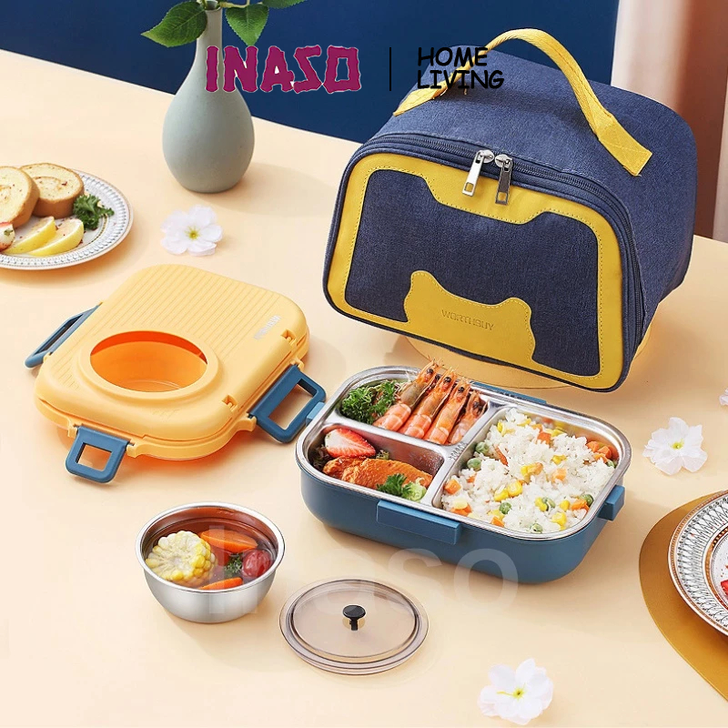 INASO Tempat Makan Lunchbox Kotak Makan Tempat Bekal Anak Tempat Nasi dan Lauk Tahan Panas Bekal