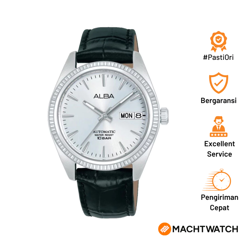 Jam Tangan Wanita Alba AL4815X1 Ladies Automatic Silver Dial Black Leather Strap