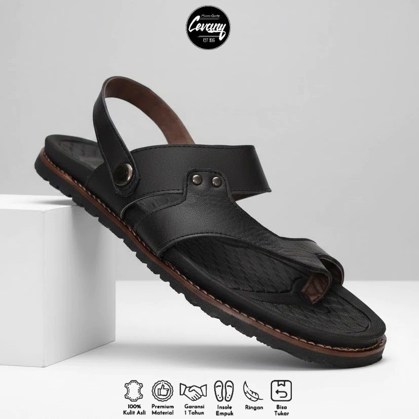 Sandal Pria Kulit Slip On Ukuran 39-44 - RIOT TEVEZ
