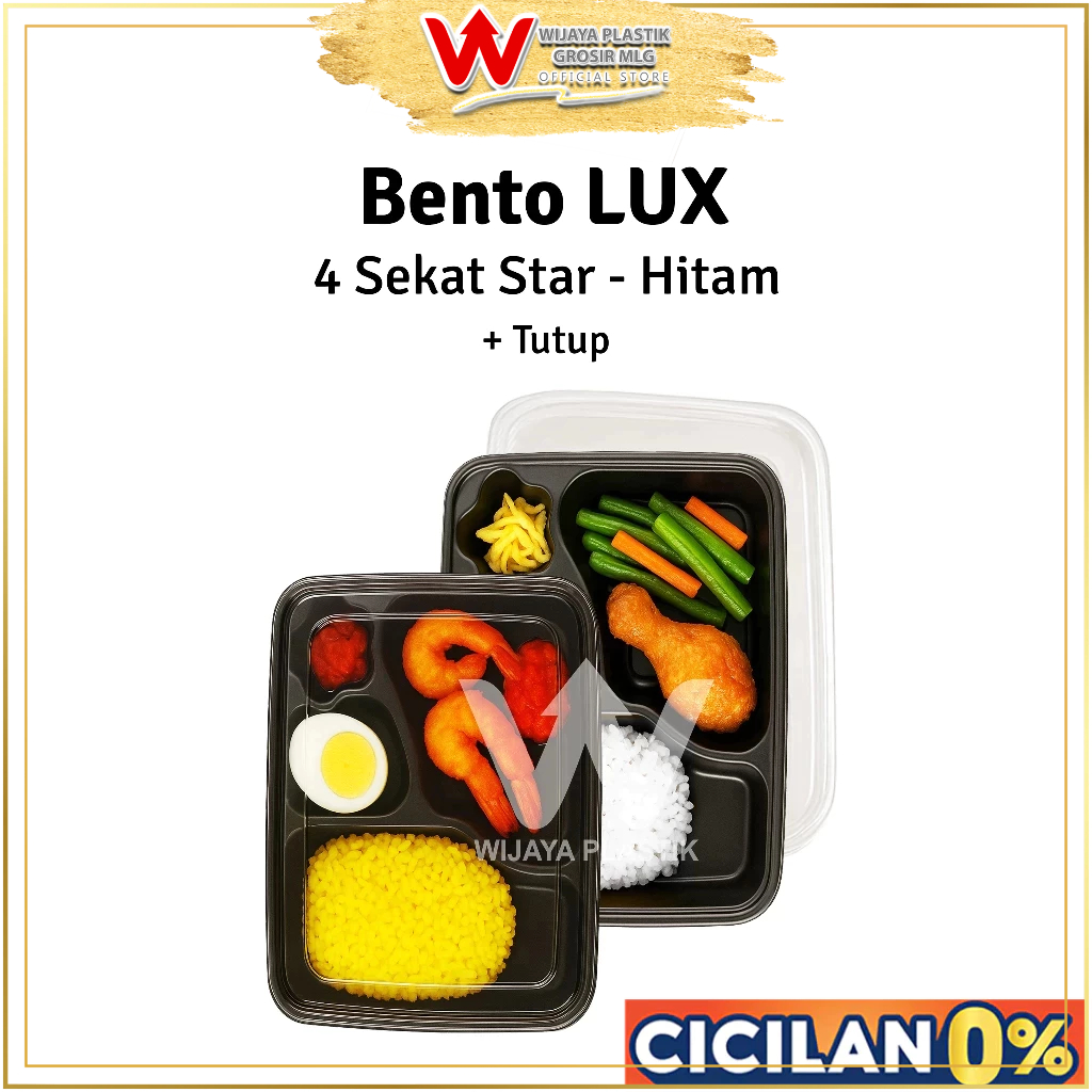 [50Pcs] Mika Bento Hitam [LUX] (4 SEKAT BINTANG) --- 50 pcs @PACK | LUX 2 + tutup star tray tahan pa