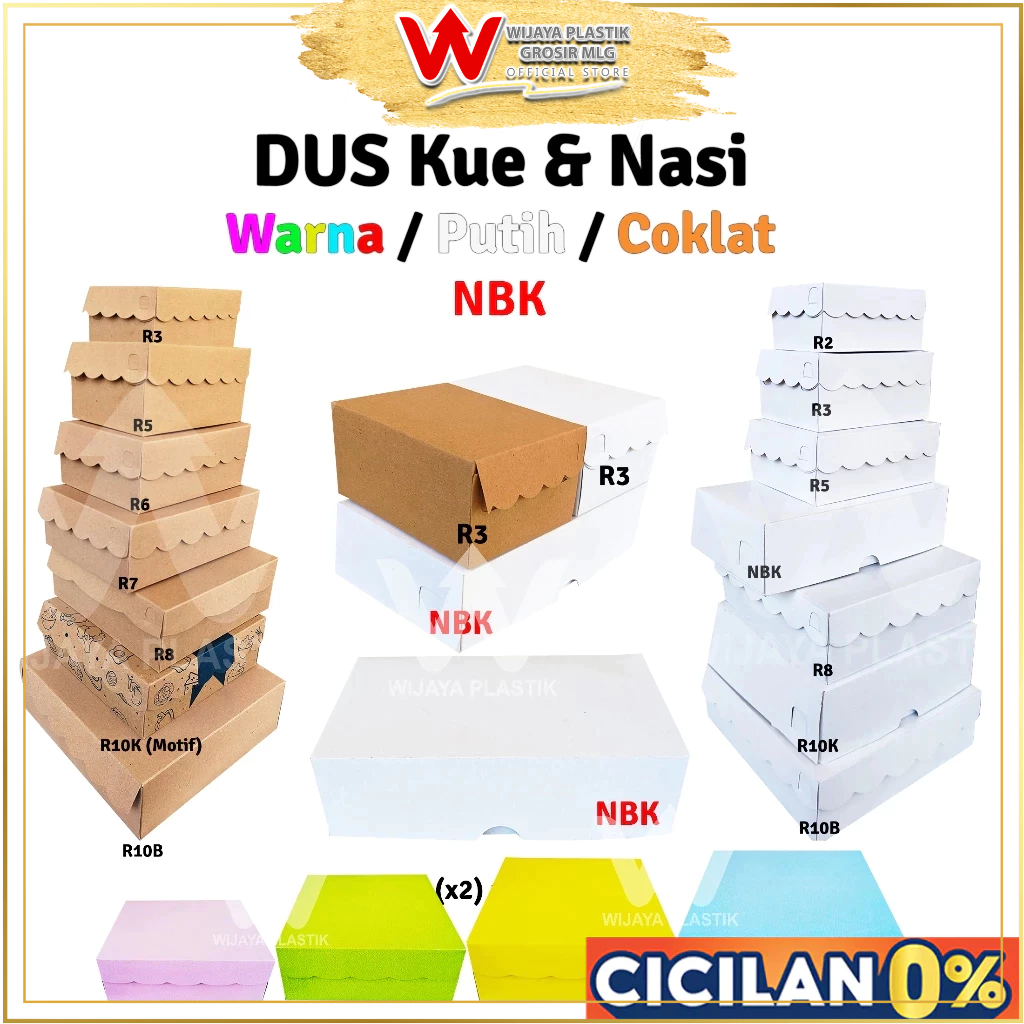 [50Pcs] Dus Kue ( NBK ) Warna / Putih / Coklat --- 50 pcs @1/2 PACK | Duplex & Kraft karton polos ka