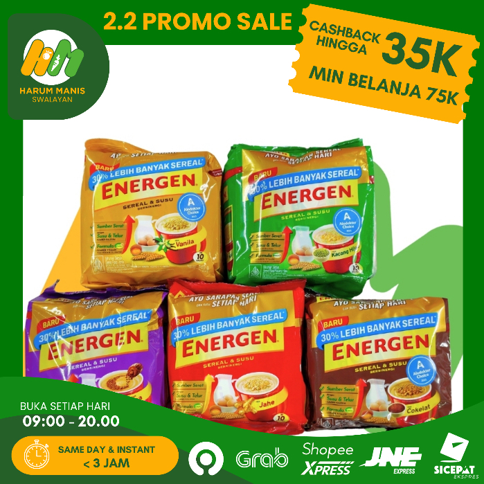ENERGEN / ENERGEN POUCH ISI 10PCS /  ENERGEN COKLAT / ENERGEN VANILA / ENERGEN KACANG HIJAU /  ENERG