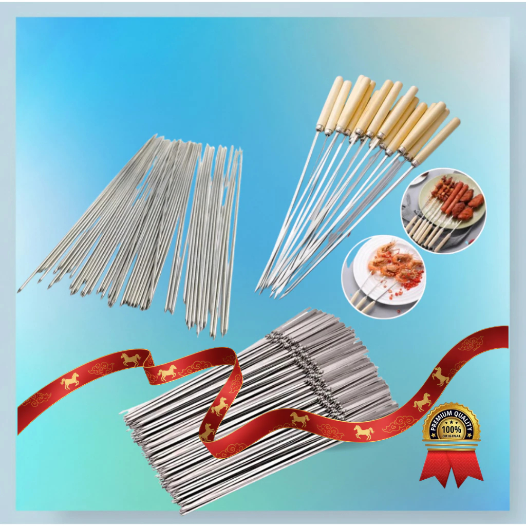 Tusuk Sate Bahan Besi Stainless Reusable dipakai ulang 50  pcs Tusuk sate anti karat