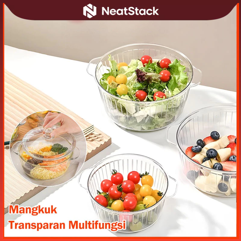 NeatStack - Mangkok Plastik 450/600ml + Tutup | Aesthetic untuk Sup, Salad, Buah & Sayur