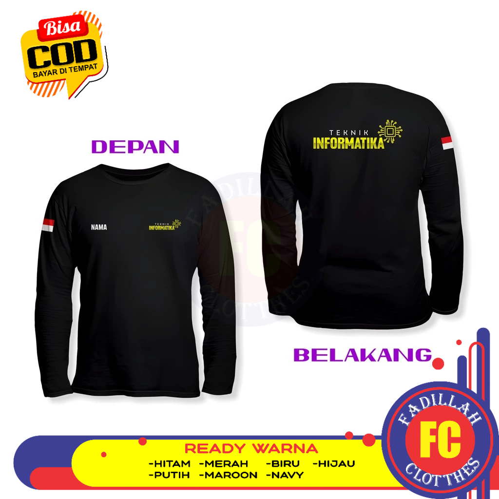 Baju Kaos Teknik Informatika V2 Gratis Nama Kamu DB Lengan Panjang Kaos Distro