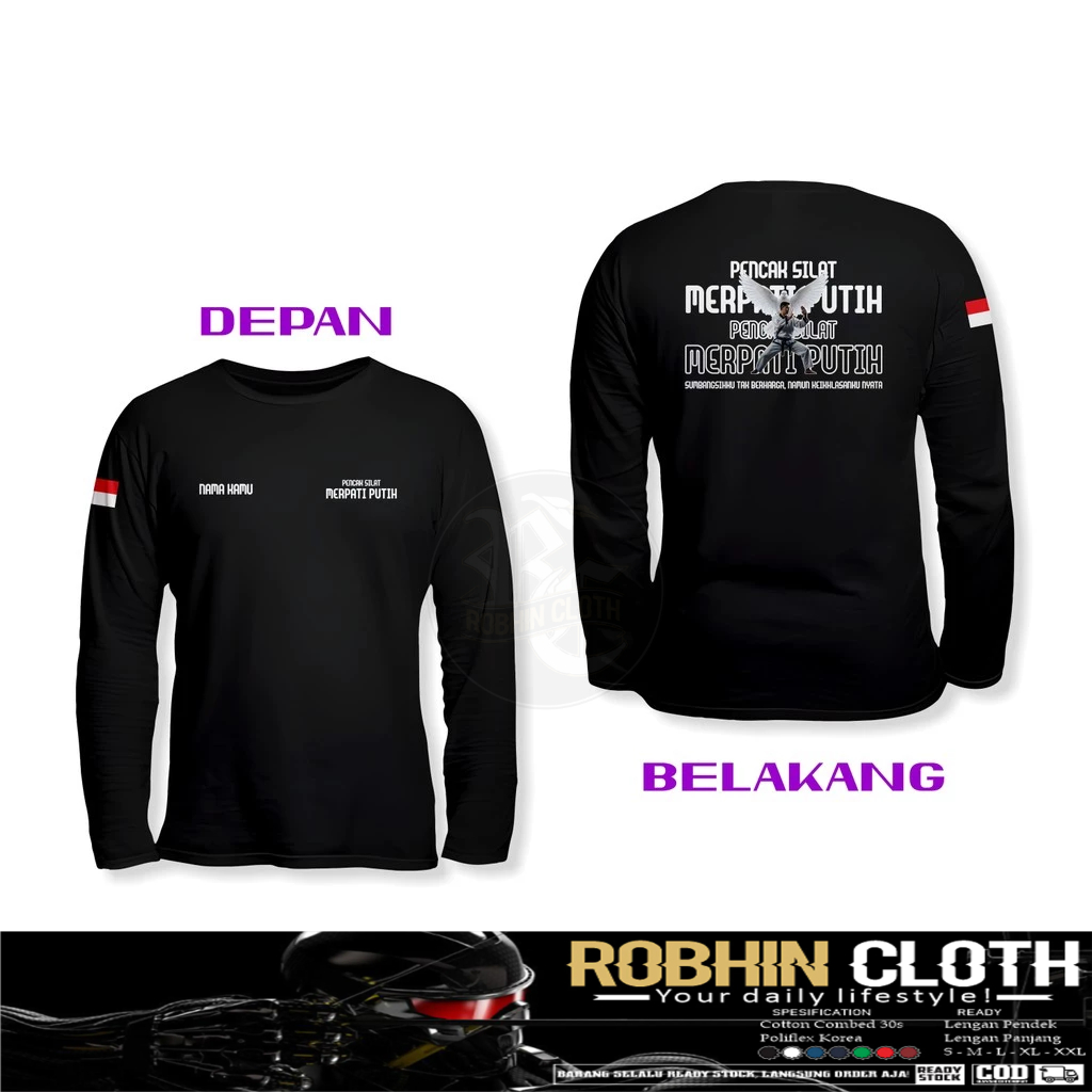 Kaos Baju Pencak Silat Merpati Putih Gratis Nama DB Lengan Panjang Kaos Distro