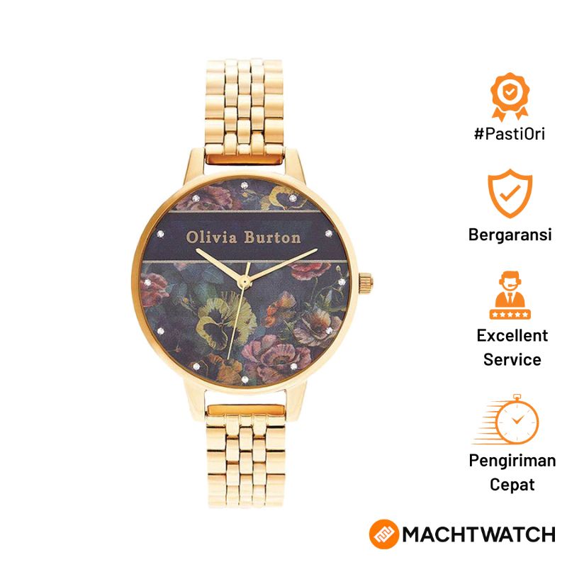[PRJ] Jam Tangan Wanita Olivia Burton Floral OB16VS01 Varsity Multicolor Dial Gold Stainless Steel S