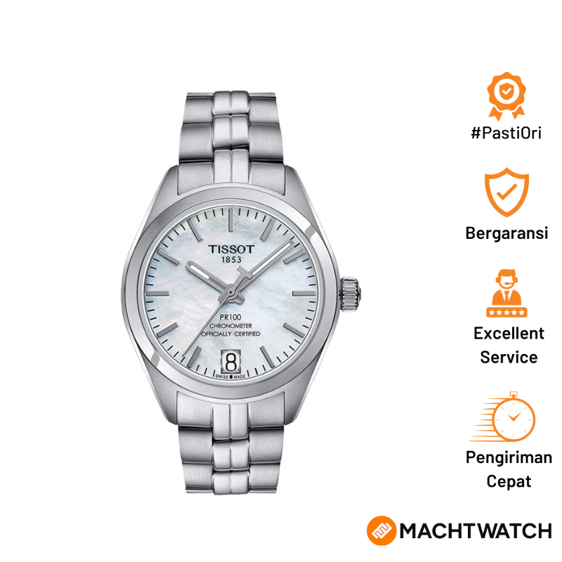 Jam Tangan Wanita Tissot PR100 T101.208.11.111.00 Chronometer Mother of Pearl Dial Stainless Steel S