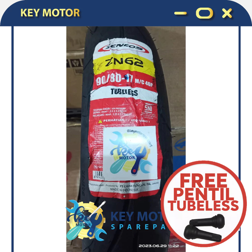 Ban Luar Motor ZENEOS ZN62 90/80-17 Ring 17 TUBELESS 100% Asli dan Baru