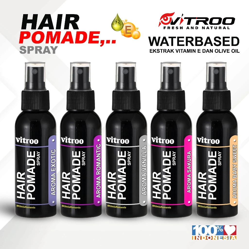 Vitroo Pomade Spray Pomed Semprot Waterbase Natural FREE Sisir Saku Minyak Rambut Pria Hair Styling