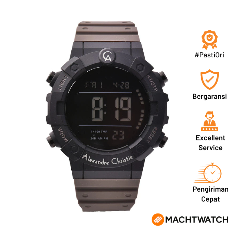 Jam Tangan Pria Alexandre Christie Digi AC 9388 MH RIPBAGR Men Digital Dial Grey Rubber Strap