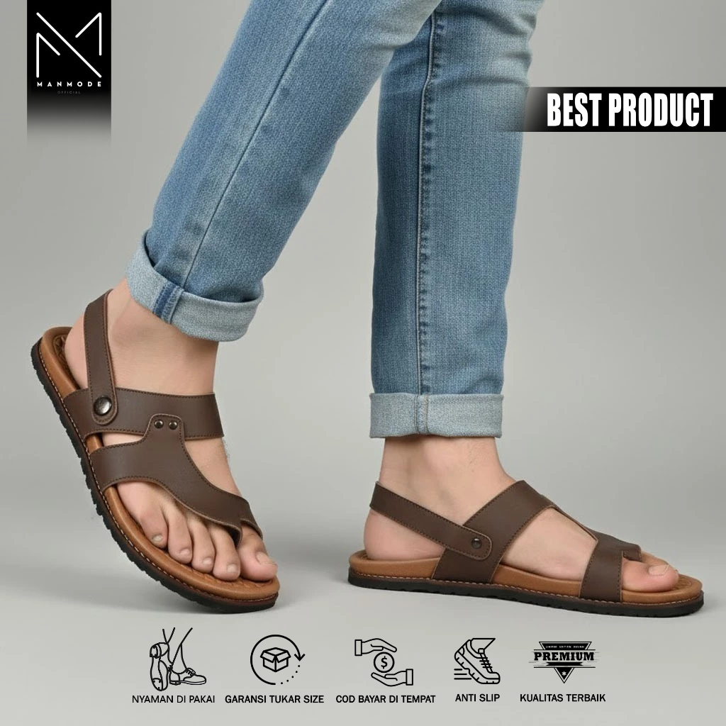 Sandal kulit pria kasual ukuran 39-44 - RIOT TEVEZ