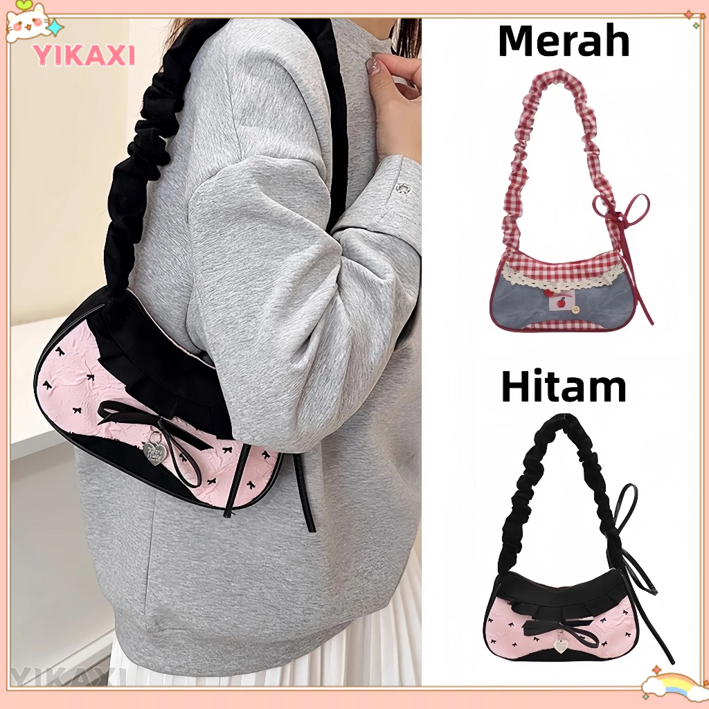 [COD]  Tas Besar Gaya Korea Motif Pita/Tas Bahu Kain Kotak-kotak Berkualitas Tinggi/Tas Tote Kapasit