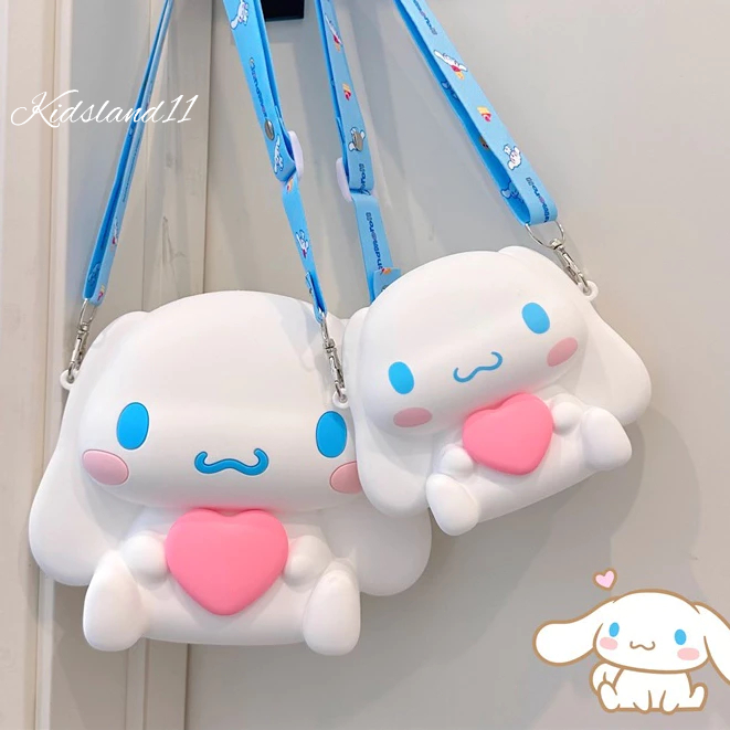 Sanrio Tas Selempang Silikon Anak-anak Lucu Tas Dompet Koin Gadis Kecil Kuromi Fashion Tas Kartun Lu