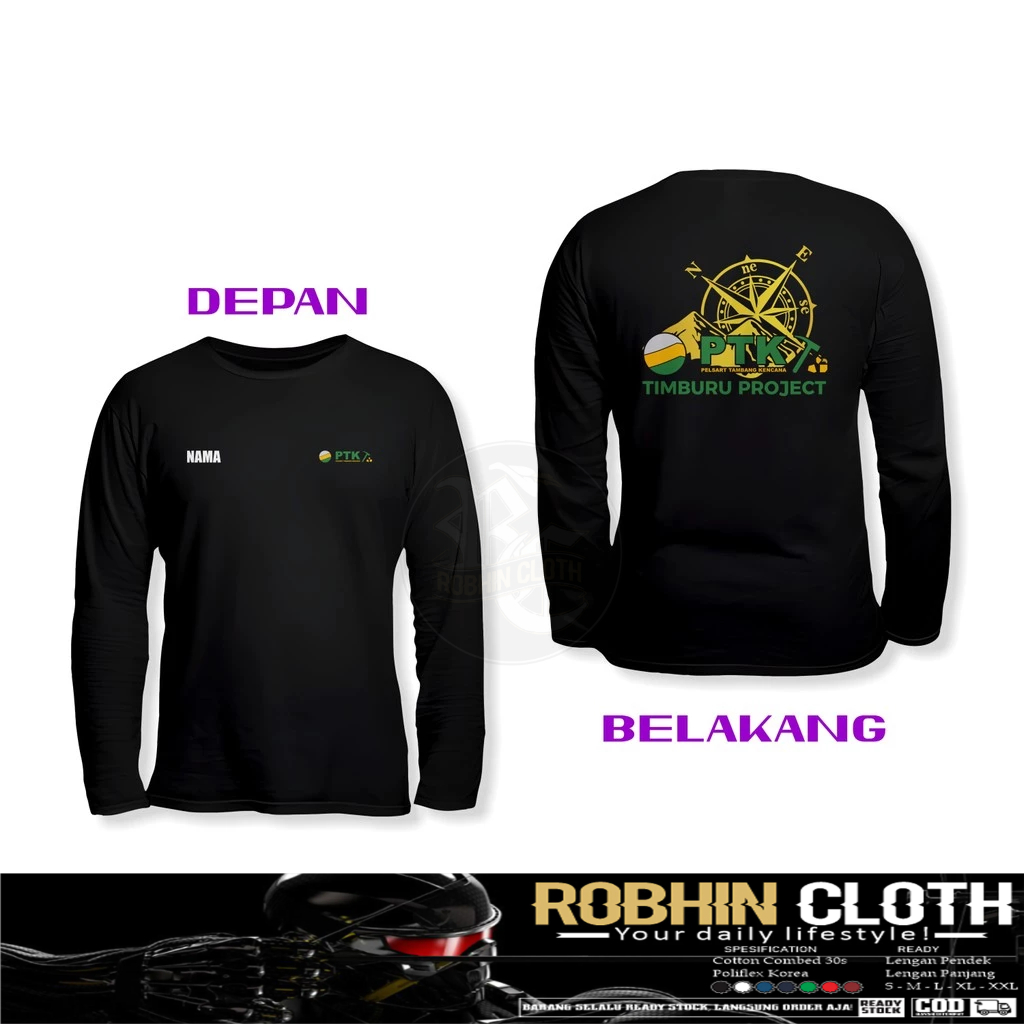 Kaos Baju PTK Logo Timburu Broject Gratis Nama DB Lengan Panjang Kaos Distro