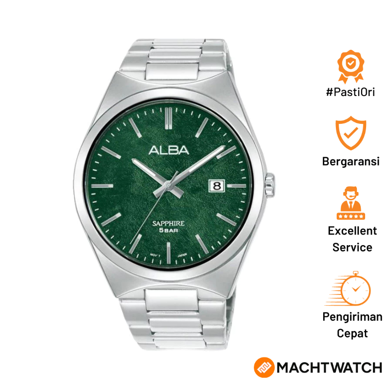 Jam Tangan Pria Alba AS9V81X1 Men Sapphire Green Dial Stainless Steel Strap
