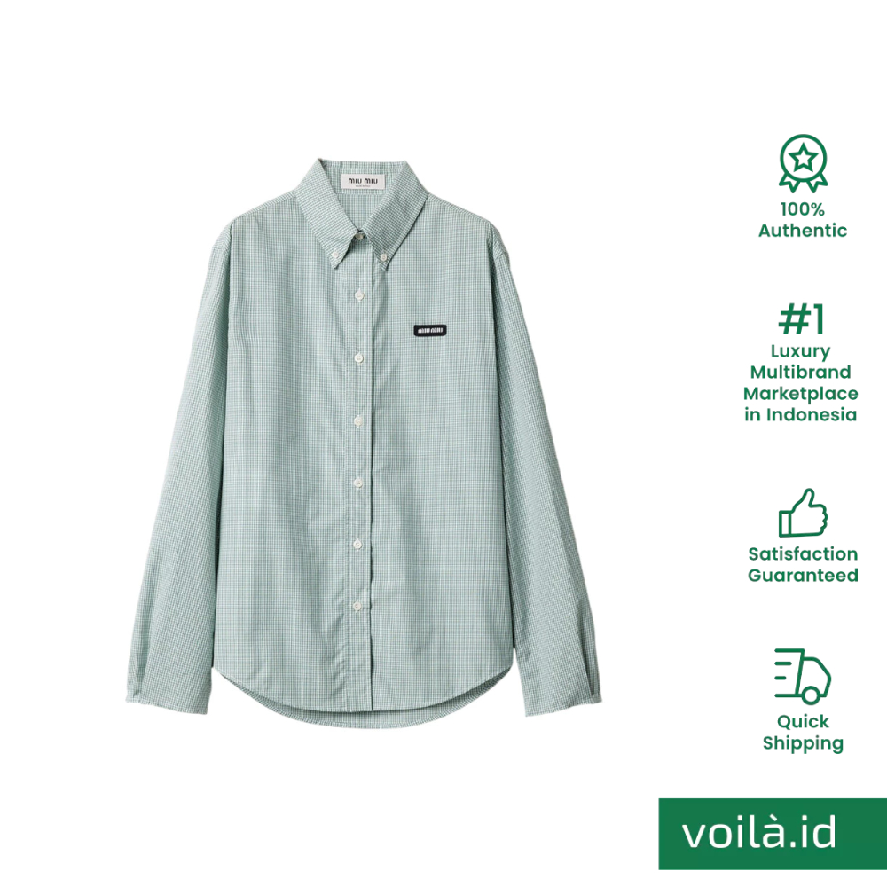 Poplin Shirt With Check Pattern Emerald Green