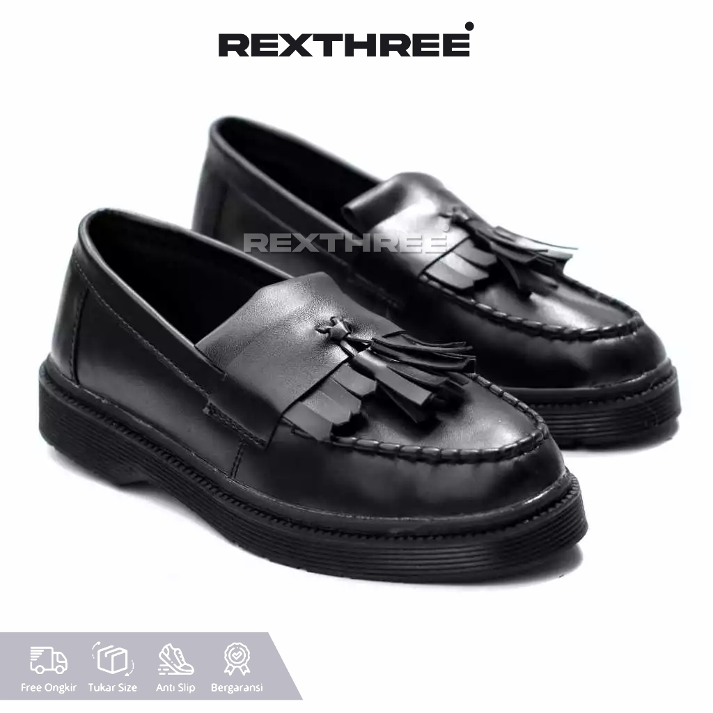 Sepatu Loafers Docmart Pria Kulit Sintetis Hitam