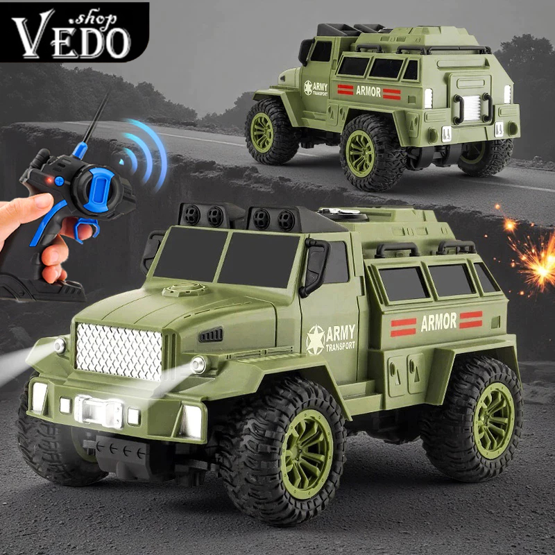 RC Mobil Truk Tank Militer 4WD Remote Control Mobil Militer dengan Lampu RC Mobil Monster Militer