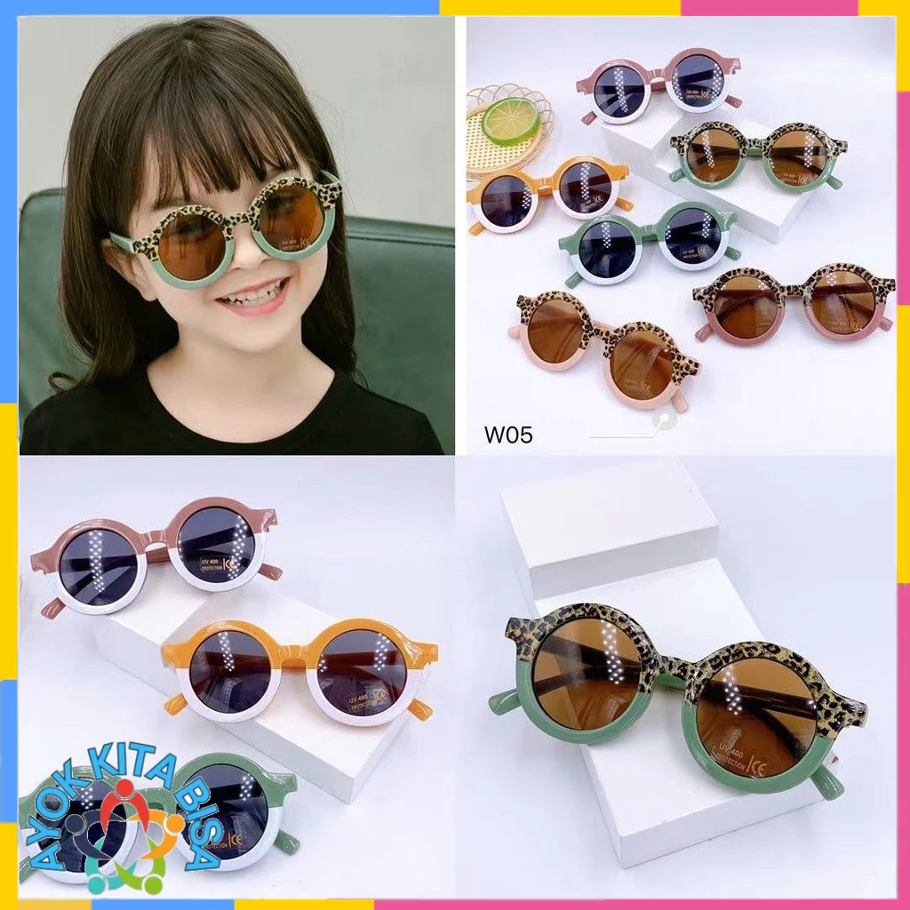 AKB Kacamata Anak Perempuan Bulat Leopard Korea Fashion Lucu 6683 Kaca Mata Laki Laki Hitam Gradasi 