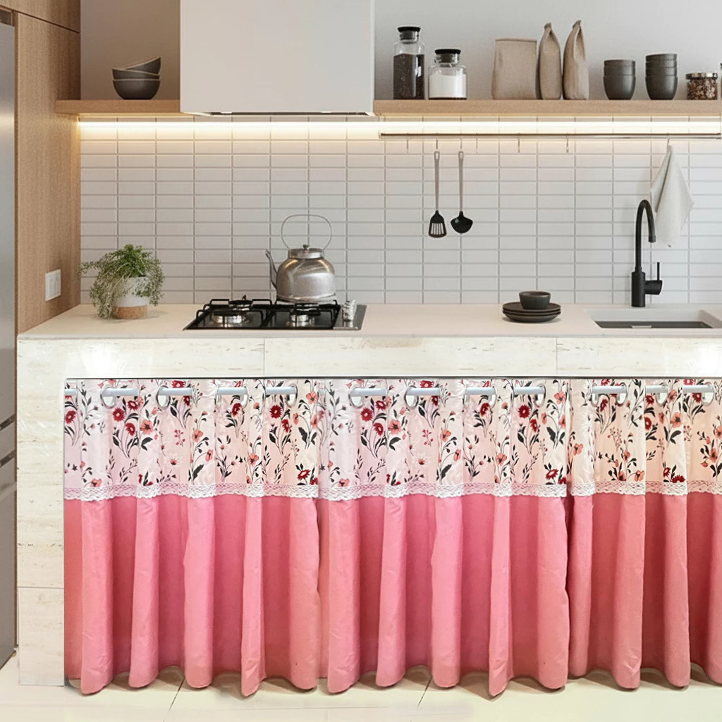 Gorden Kolong Dapur Smokring Motif Kombinasi Renda Minimalis Aesthetic Tirai Penutup Meja Dapur Moti