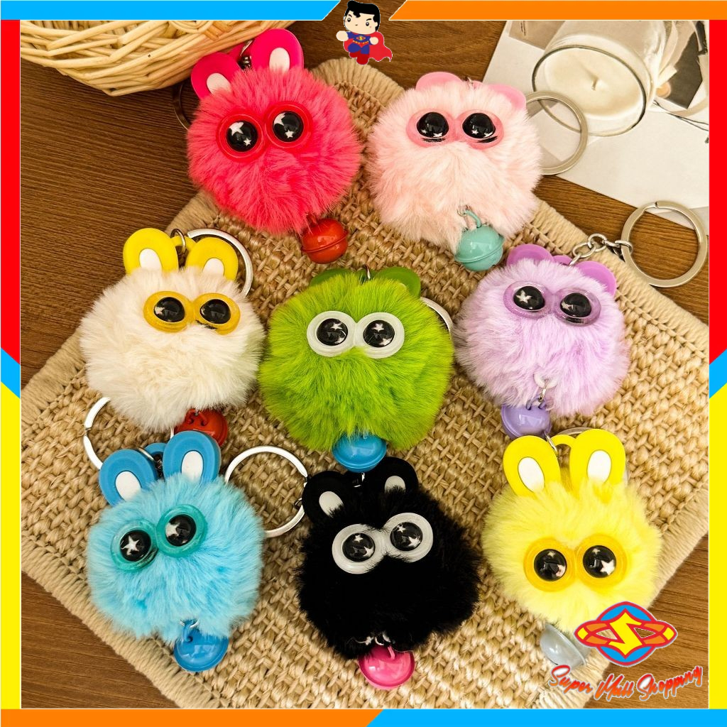 SMS Gantungan Tas Kunci Boneka Bola Bulu Bermata Besar Dengan Lonceng Gantungan Kunci Kelinci Bag Ch