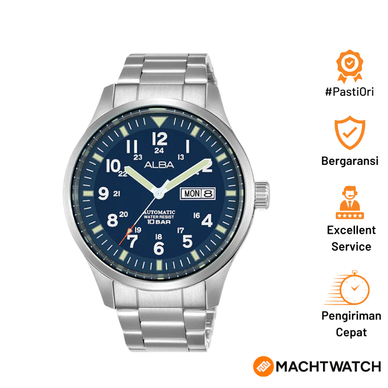 Jam Tangan Pria Alba Mechanical Field Military AL4211X1 Men Blue Dial Stainless Steel Strap