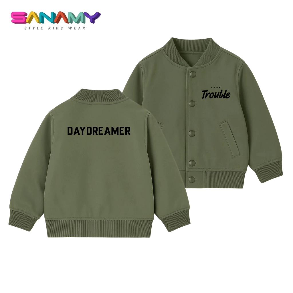 Sanamy jaket Bomber Anak Laki Laki Hijau Army Usia 9-12 Tahun Windbreaker Original BSK003